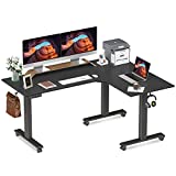 FEZIBO Triple Motor L-Shaped Electric Standing Desk, 63 inches Height Adjustable Stand up Corner Desk, Sit Stand Workstation with Splice Board, Black Frame/Black Top