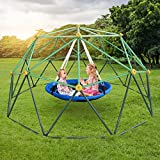 JYGOPLA 10ft Climbing Dome with Saucer Swing, Geometric Dome Climber Play Center with Rust & Uv Resistant , Supporting 1000lbs, Kids Jungle Gym Playground Indoor/Outdoor with Much Easier Assembly