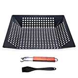 FireFellows Grill Basket - Non-stick Grilling Basket for Vegetables, Meat, Fish & More - Outdoor BBQ Grilling Accessories for All Grills & Smokers