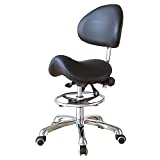 Saddle Stool Chair with Back Support Backrest Hydraulic Adjustable Rolling Ergonomic Seat Style and Footrest for Home Office Dental Clinic Use(FOHGFNT) (Black)
