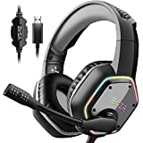 EKSA E1000 USB Gaming Headset for PC - Computer Headphones with Microphone/Mic Noise Cancelling, 7.1 Surround Sound Wired Headset&RGB Light - Gaming Headphones for PS4/PS5 Console Laptop