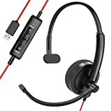 USB Headset, HROEENOI PC Headset with Noise Cancelling Microphone for Laptop, Wired in-Line Controls Headphones with Volume & Mic Mute for Zoom, Skype, Office, Call Center, Home