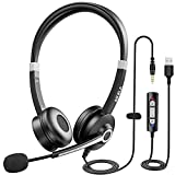 USB Headset with Microphone Noise Cancelling, AIKELA in-line 3.5mm Wired Computer Headset with Mute Function Plug and Play Adjustable Mic, Business PC Headset for PC & Mac, Skype Call Center Office