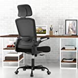 Ergonomic Office Chair with Adjustable Headrest & Lumbar Support, High Back Computer Desk Chair with Thickened Cushion & Flip-up Armrests, Home Desk Chair for Teenagers, Black
