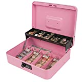 KYODOLED Large Cash Box with Combination Lock,Money Box with Cash Tray, Lock Safe Box with Key,Money Saving Organizer,11.81Lx 9.45Wx 3.54H Inches,Pink XL Large