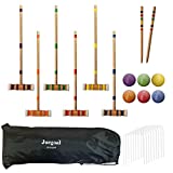 Juegoal Six Player Croquet Set with Wooden Mallets Colored Balls for Lawn, Backyard and Park, 28 Inch