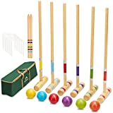 ApudArmis Six Player Croquet Set with Premiun Rubber Wooden Mallets 28In,Colored Ball,Wickets,Stakes - Lawn Backyard Game Set for Adults/Teenagers/Family (Large Carry Bag Including)