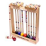 AmishToyBox.com Deluxe Croquet Game Set - 8 Player - with Wooden Stand (Eight 32' Handles)