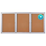 Swansea Weather Resistant Enclosed Bulletin Board Cork Displays Boards Wall Mounted Notice Board with Three Locking Doors, 70x36 inches