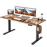 FEZIBO Electric Standing Desk, 55 x 24 Inches Height Adjustable Table, Ergonomic Home Office Furniture with Splice Board, Black Frame/Rustic Brown Top