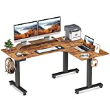 FEZIBO Triple Motor L-Shaped Electric Standing Desk, 63 inches Height Adjustable Stand up Corner Desk, Sit Stand Workstation with Splice Board, Black Frame/Rustic Brown Top