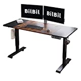 BilBil 55 x 24 Inches Height Adjustable Electric Standing Desk, Ergonomic Sit Stand Uplift Table with Anti-Collision Technology and Current Protection, Splice Board, Black Frame/Rustic Brown Top