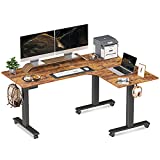 BANTI Triple Motors L-Shaped Electric Standing Desk, 63 Inches Adjustable Height Stand Up Desk, Sit Stand Home Office Desk with Rustic Brown Top/Black Frame