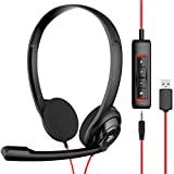 NUBWO USB Headset with Microphone for Laptop PC, headphones with Noise Cancelling Microphone for Computer, On-Ear Wired Office Call Center Headset for Boom Skype Webinars, In-line Control, Lightweight