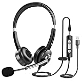 USB Computer Headset with Microphone for Laptop PC,3.5mm Wired Stereo Call Center Headset with Microphone Noise Cancelling, Corded Desktop Headphones with Mic & Mute for Office/Telework/Home/Kids/Zoom