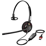 USB Headset with Microphone Noise Cancelling& Audio Controls Ultra Comfort Computer Headset for Business Skype UC Webinar Call Center Office-Mono