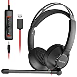 BINNUNE USB Headset with Microphone for Computer Laptop Zoom Conference Call Center, PC Office Wired Stereo Headphones Noise Cancelling Boom Mic