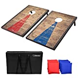 GoSports Classic Cornhole Set with Rustic Wood Finish | Includes 8 Bags, Carry Case and Rules, Steel , 3 x 2 feet