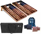 Tailgating Pros Cornhole Boards - 4'x2' Cornhole Game w/Carrying Case & Set of 8 Corn Hole Bean Bags w/Tote (4'x2' Rustic Flag)