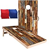 Briever Regulation Size Solid Wood Cornhole Outdoor Game Set, Both Sides Printed Wood Grain, Included Two 4' x 2' Premium Cornhole Boards, 8 Cornhole Bean Bags, Toss Games for Indoor Outdoor