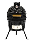 VESSILS Kamado Charcoal BBQ Grill – Heavy Duty Ceramic Barbecue Smoker and Roaster with Built-in Thermometer and Stainless Steel Grate (13 Inch Stand, Black)