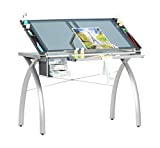 SD STUDIO DESIGNS Futura Crafting, Drafting, Drawing Table with Adjustable Top, Silver and Blue Glass