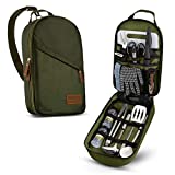 Camp Kitchen Cooking Utensil Set Travel Organizer Grill Accessories Portable Compact Gear for Backpacking BBQ Camping Hiking Travel Cookware Kit Water Resistant Case (Green 13 Piece Set)