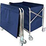 XIJIXILI Heavy Duty Laundry Cart Folding Commercial Laundry Basket Rolling Basket Trucks with Wheels Large Stainless Steel Laundry Trolley Cart for Industrial/Home 12 Bushel (400L)