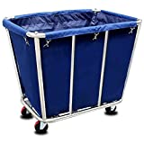 Basket Trucks Commercial,Large Stainless Steel Laundry Trolley Cart with Wheels - Heavy Duty Rolling Laundry Cart for Industrial/Home，350L/9.9 Bushel,35.4' Lx25.6 Wx31.5 H(Color:Blue)