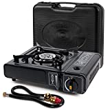 SHINESTAR Dual Fuel Camping Stove for Propane & Butane, Portable Gas Stove with Single Burner, Piezo Ignition, Propane Adapter Hose and Carrying Case Included, 7800BTUs