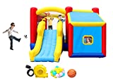 WELLFUNTIME Inflatable Bounce House with Slide, Jumping Castle with Blower and Ball Pit House, Two Basketball Rim, Dart Target Game, Ring Toss Game