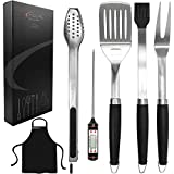 XPECIAL Large BBQ Tool Set - Longer & Thicker Heavy Duty Grill Tools, 18inch Stainless Steel Grilling Utensils Accessories with Rubberized Grips Spatula, Fork, Basting Brush, Tong, Thermometer, Apron
