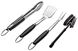 Simplistex Stainless Steel BBQ Grill Tool Set w/Tongs, Spatula, Fork and Brush - Accessories for Outdoor Barbecue Grills