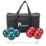 Pointyard Bocce Ball Set, 90mm Classic Bocci Ball Set with 8 Resin Bocce Balls/1 Pallino/Nylon Zippered Bag/Measuring Tape - Outdoor Family Games for Backyard/Lawn/Beach (Red & Green)