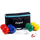 Juegoal Bocce Ball Set, 90mm Red, Green, Blue and Yellow Balls, Pallino and Measuring Rope with Soft Carry Case, Family Outdoor Bocce Game for Backyard, Lawn, Beach, Party, Picnics and Beach Games