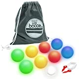 GoSports 85mm LED Bocce Ball Game Set - Includes 8 Light Up Bocce Balls (8.5oz Each), Pallino, Case and Measuring Rope