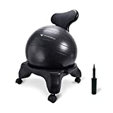 Exercise Ball Chair with Back Support for Home and Office w/Exercise Yoga Balance Ball, Pump, Removable Back & Lockable Wheels - by PharMeDoc