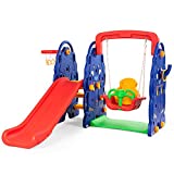Costzon Toddler Climber and Swing Set, 4 in 1 Climber Slide Playset w/Basketball Hoop, Toss, Easy Climb Stairs, Kids Playset for Both Indoors & Backyard（4-in-1 Slide & Swing Set）