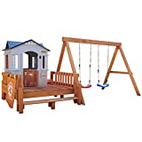Real Wood Adventures Chipmunk Cottage Outdoor Wooden Backyard Playset with Swing Set and Playhouse for Kids by Little Tikes