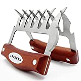 LOPE & NG Meat Handler Shredder Claws Set of 2 - Wood Stainless Steel BBQ Pulled Pork Paws for Shredding Handing Carving Food