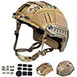 ActionUnion Tactical Airsoft Paintball Fast Helmet with Cover PJ Type Adjustable Protective NVG Mount forMulticam Military Sports Hunting Shooting (Tan-CP)