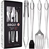 Alpha Grillers Grill Set Heavy Duty BBQ Accessories - BBQ Tool Set 4pc Grill Accessories with Spatula, Fork, Brush & BBQ Tongs - Gifts for Dad Durable, Stainless Steel Grill Tools