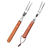 Meat Forks with Rosewood Handle and Stainless Steel Carving Fork Barbecue Fork for Christmas Kitchen Roast (2 Pieces,13 Inch, 10 Inch)