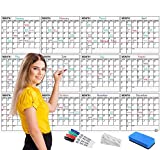 Jumbo Dry Erase Yearly Calendar 36 x 48 Inch Horizontal 12 Month Reusable Wall Planner Includes 4 Markers 1 Eraser and Mounting Tape