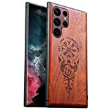 Carveit Wood Case for Galaxy S22 Ultra Case [Hard Real Wood & Soft TPU] Shockproof Protective Cover Unique & Classy Wooden Case Compatible with Samsung S22 Ultra (Viking Compass Vegvisir-Rosewood)