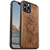Carveit Magnetic Wood Case for iPhone 12 Pro Max [Hard Real Wood & Soft TPU] Shockproof Hybrid Protective Cover Unique & Classy Wooden Case Compatible with MagSafe (Viking Compass Vegvisir-Walnut)