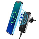 Qiozdio Magnetic Wireless Car Charger for iPhone 13/12 Series,Auto Wireless Charger Compatible with MagSafe,15W Fast Wireless Charging Auto-Clamping Air Vent Clamp Car Mount Holder Charger (Black)