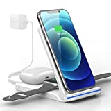 Foldable Wireless Charger Station, 3 in 1 15W Fast Wireless Charging Stand for iPhone 13/12/11/Pro/Max/Mini/SE/X/XS/XR/8/Plus,Apple Watch,Airpods 3/2/Pro,Samsung Galaxy Phone with 18W Adapter(White)