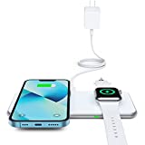 2 in 1 Wireless Charger, 15W Dual Wireless Charging Pad for iPhone 13/13 Pro/12/12 Pro/11/X/8, Samsung S22/S21/ S20/ Note20/ Note10, Airpods 3/2/Pro, iWatch 7/6/SE /5/4/ 3/2(with QC 3.0 Wall Adapter)