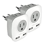 [2-Pack] European Travel Plug Adapter, VINTAR International Power Adaptor with 2 USB Ports,2 American Outlets- 4 in 1 Outlet Adapter,Travel Accessories to Italy,Greece,Israel,France, Spain (Type C)